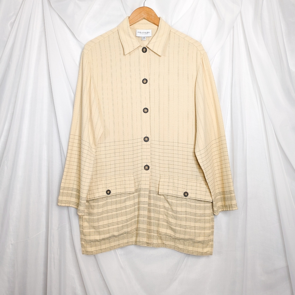 Cream and black striped button up by Emanuel Ungaro